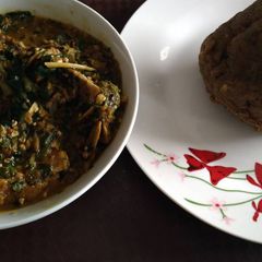 Okro with plantain flour A picture of Okro with plantain flour.