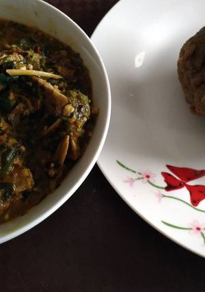 A picture of Okro with plantain flour.