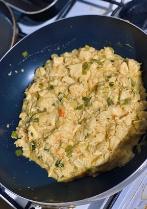 Una foto de Arroz tipo risotto con pollo 🐷❤️