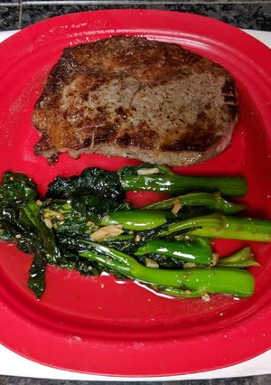 A picture of Greens with Asian Oyster Sauce.