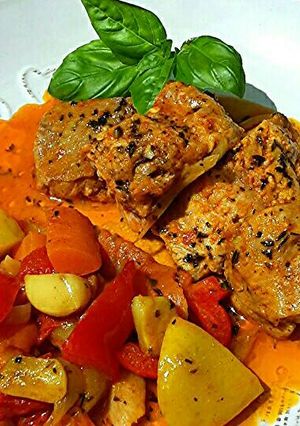 Marokkói hal, csípős zöldségágyon recept fotója