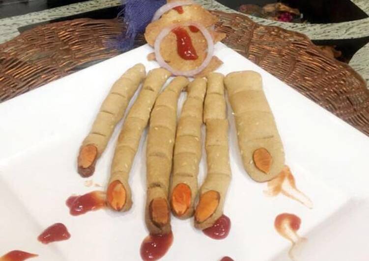 Simple Way to Make Super Quick Homemade #Halloween #Whole wheat baked mathri in khooni hand shape