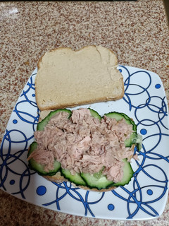 Una foto de Sándwich ligero de atún y pepino