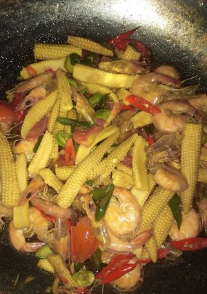 Foto resep Tumis udang babycorn masak saos tiram