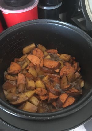 A picture of Sweet potato and peach slow cooker desert or pie filling.