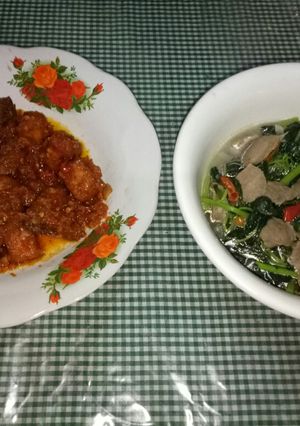 Foto resep Ikan tuna balado + cah bayam mini bakso