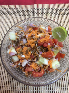 A picture of Sprouts salad of horse gram and veggies for weight loss.
