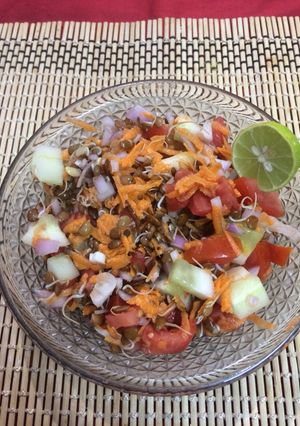 A picture of Sprouts salad of horse gram and veggies for weight loss.
