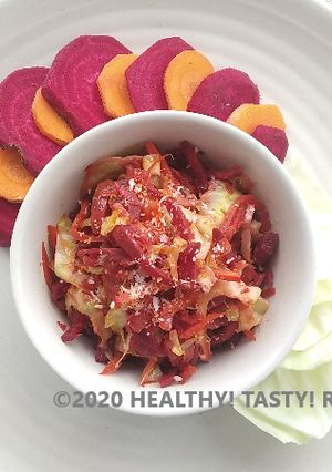 A picture of Cabbage, Beetroot & Carrot Stir fry.