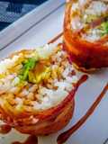 Bacon wrapped rice balls