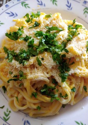 Una foto de Spaguettis con crema de Zapallo