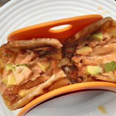 A picture of Loaded chapati 'tacos'.