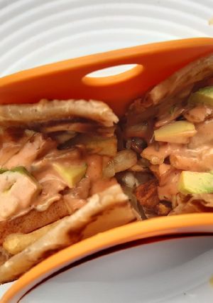 A picture of Loaded chapati 'tacos'.