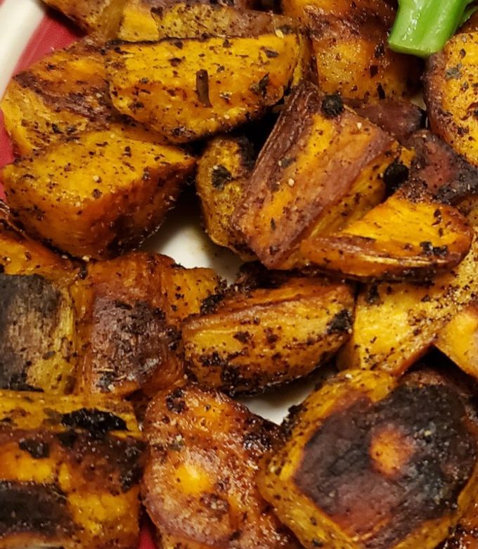 A picture of Roasted Savory Sweet Potatoes.