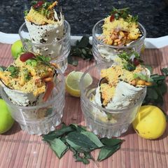 A picture of Papad cone chaat.