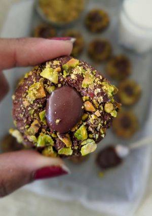 A picture of Healthy Chocolate Thumbprint Cookies with Pistachio.