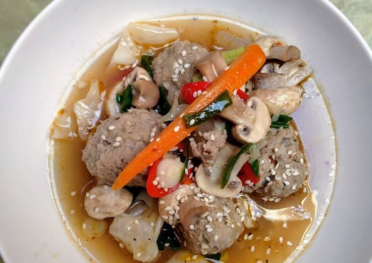 Home Made Meatball Soup with Champignon Mushroom