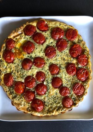 Une photo de Clafoutis de tomates cerises et chèvre