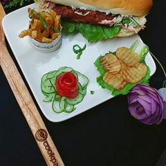 A picture of Chicken sticks burger.