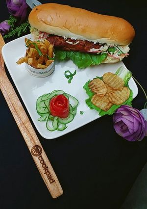 A picture of Chicken sticks burger.