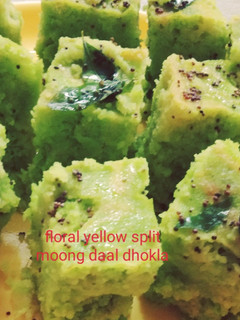 A picture of Floral yellow split moong dal dhokla.