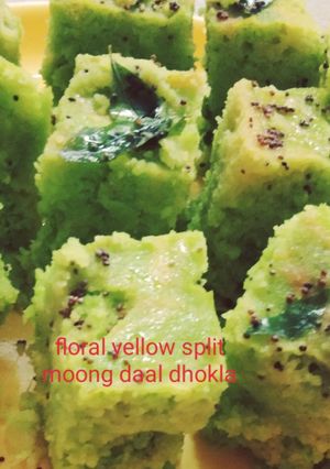 A picture of Floral yellow split moong dal dhokla.