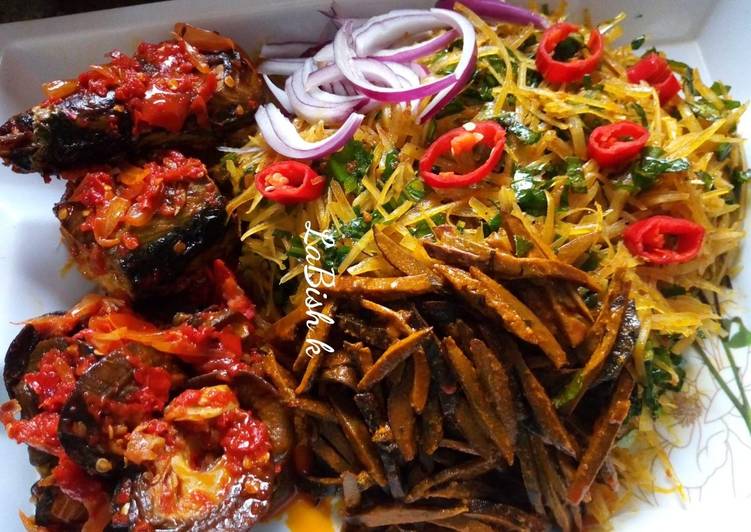Abacha and ugba with fried fish