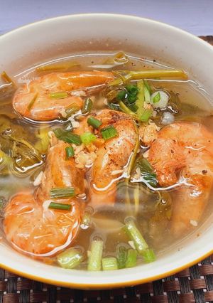 Hình của món Canh rau muống tôm nấu me.