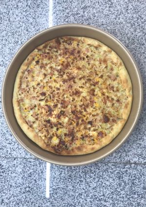 Una foto de Tarta de puerro, cebolla y jamón