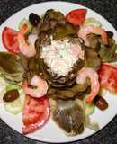 Alcachofas rellenas con camarones