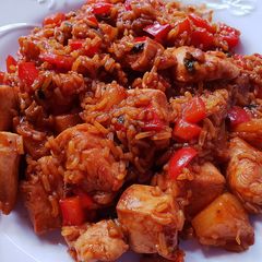 A picture of Pineapple chicken fried rice.