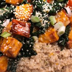 A picture of Miso-sesame squash with cavolo nero - vegan.