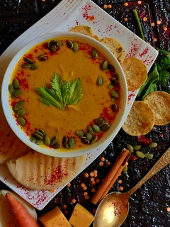 A picture of Pumpkin,carrot and lentils soup.