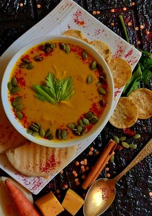 A picture of Pumpkin,carrot and lentils soup.