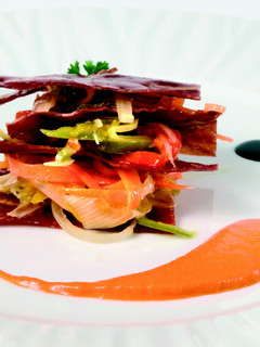 Una foto de Milhojas de jamón de Teruel