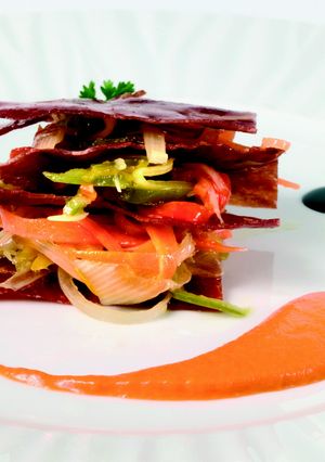 Una foto de Milhojas de jamón de Teruel