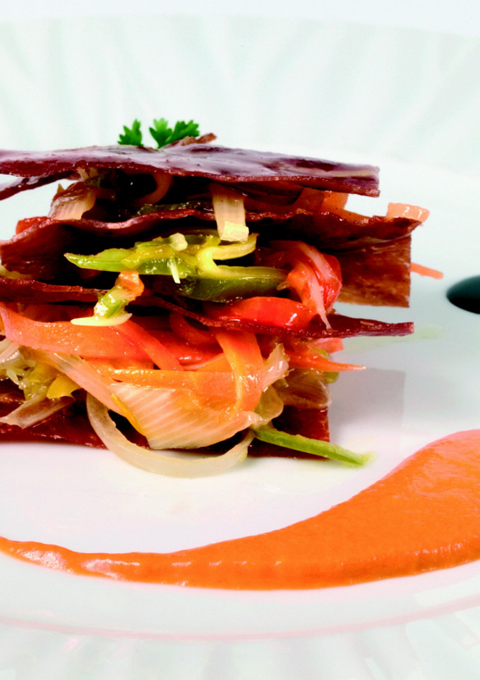 Una foto de Milhojas de jamón de Teruel