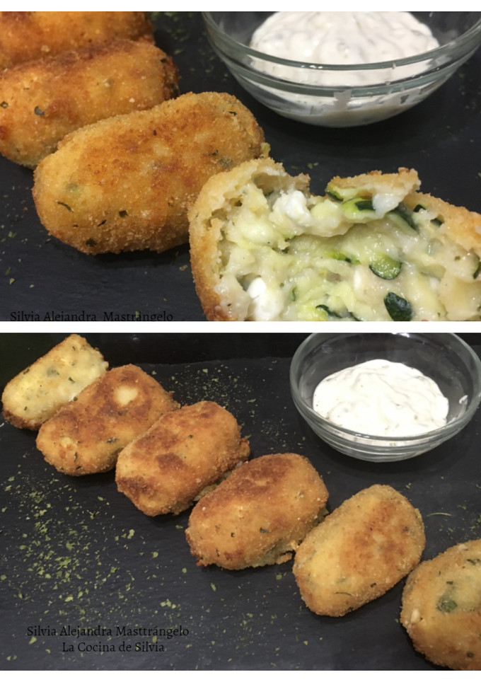 Una foto de Kolokithokeftedes (croquetas de calabacín griega)