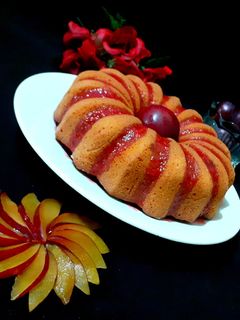 عکسی از دستور کیک فرانسوی آلو قرمز 😋😍 مقرون به صرفه 😉 کیک‌ تولد بدون خامه👌