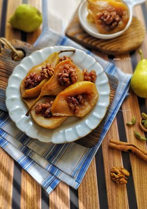 عکسی از دستور دسر گلابی کاراملی گردویی 🍐🍮