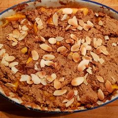 Peach pie made with oat flour A picture of Peach pie made with oat flour.