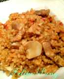 Arroz con pollo y boletus edulis