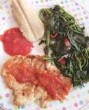Pechuga de pollo a la plancha... hierbas al vapor y tamalitos,!¡!