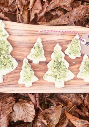 A picture of Vegan Tree biscuits with pistachio crumb 🌱🌲.