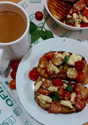 A picture of Tomato feta bruschetta.