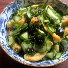 A picture of Cucumber, Wakame and ‘Abura-age’ (Thin Fried Tofu) Salad.