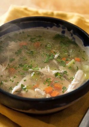 A picture of Chicken and Vegetable Soup in a Pressure Cooker.