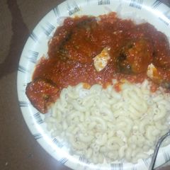 A picture of White rice & stew.