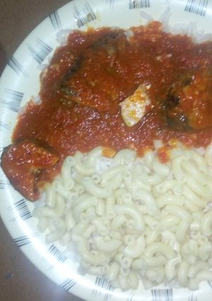 A picture of White rice & stew.