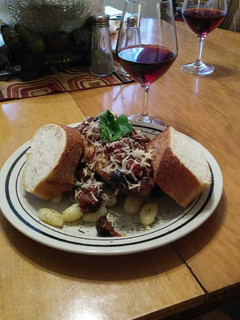 A picture of Italian Olive Chicken and Peppered Gnocchi.